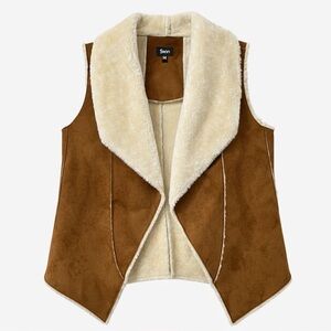 Faux Suede Shearling Vest Boho Western Cozy Medium